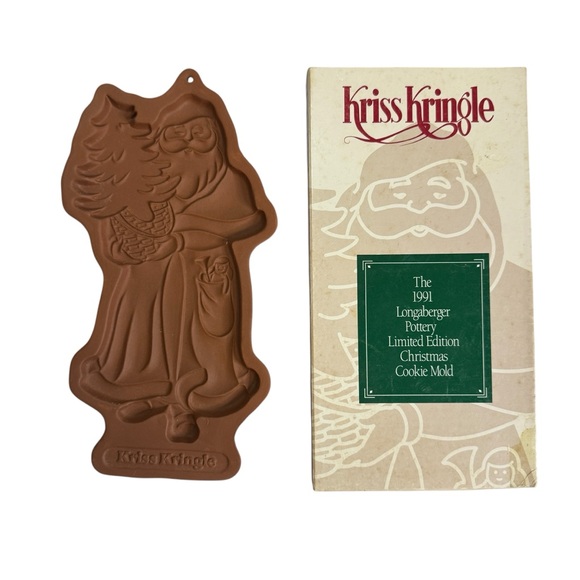 Longaberger Pottery Vintage Christmas Cookie Molds St Nick Kriss Kringle Set - Picture 2 of 14